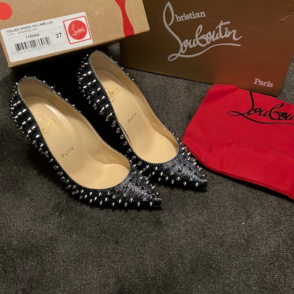 Christian Louboutin Follies Spike 100 Lame Lux w/ box